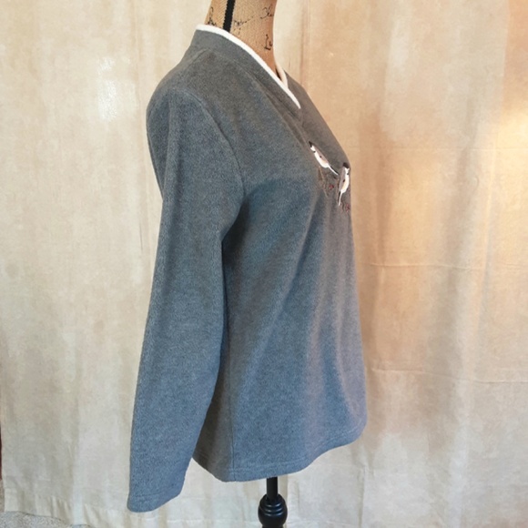 Gray Chickadee Long Sleeve V-neck Fleece Sz S - Picture 4 of 12